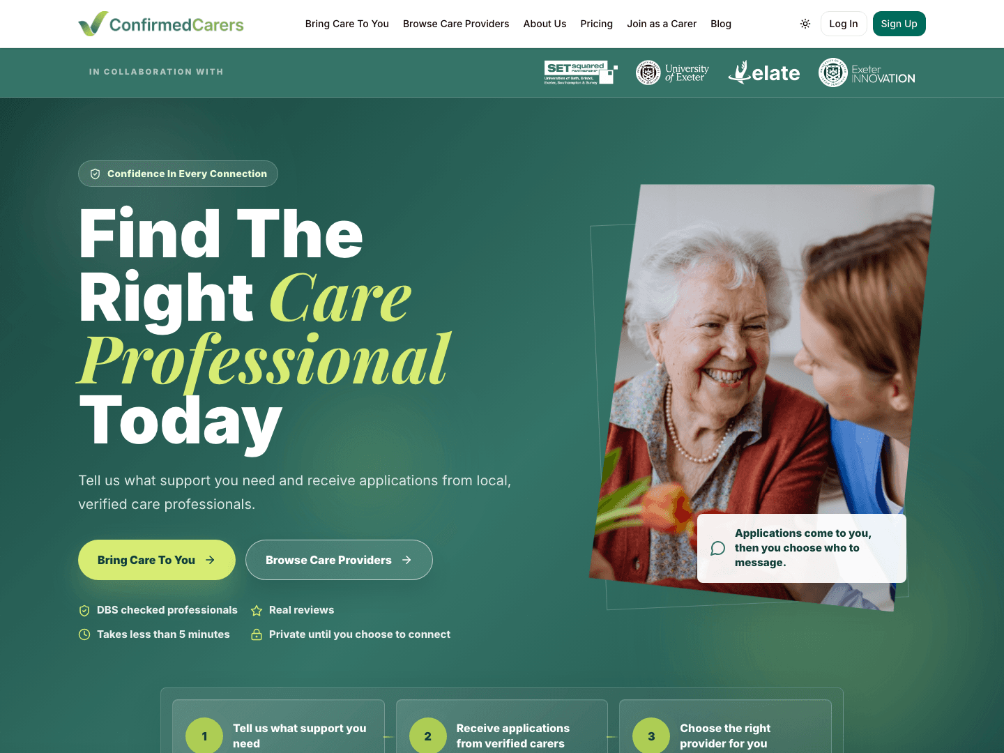 Confirmed Carers homepage: find the right care professional today