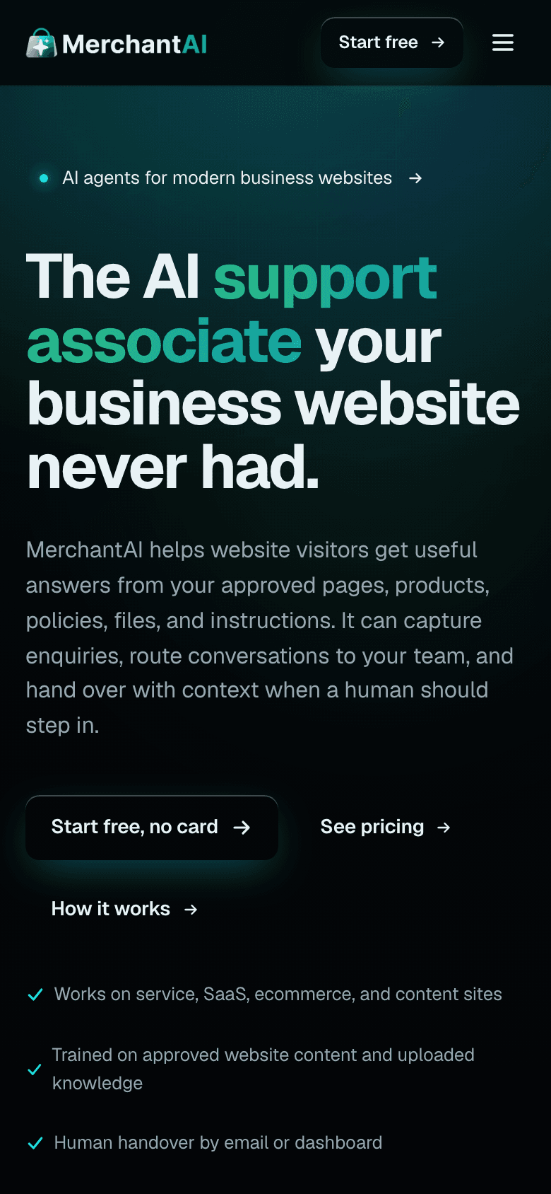 Merchant AI homepage on a phone
